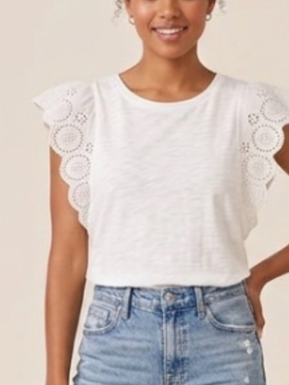 Jessica Simpson White Eyelet Flutter Tank